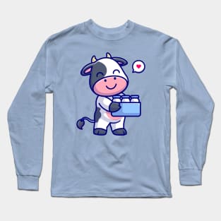 Cute Cow Bring Milk In Bucket Cartoon Long Sleeve T-Shirt